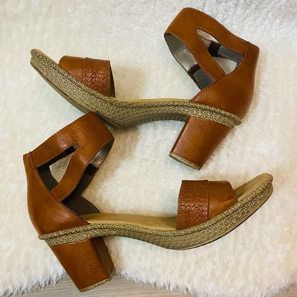 Rieker Brown Leather Heel Sandals - Picture 3 of 7